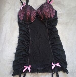 NWT Victoria's Secret Sexy Little Things Black Garter Chemise Slip 36 D